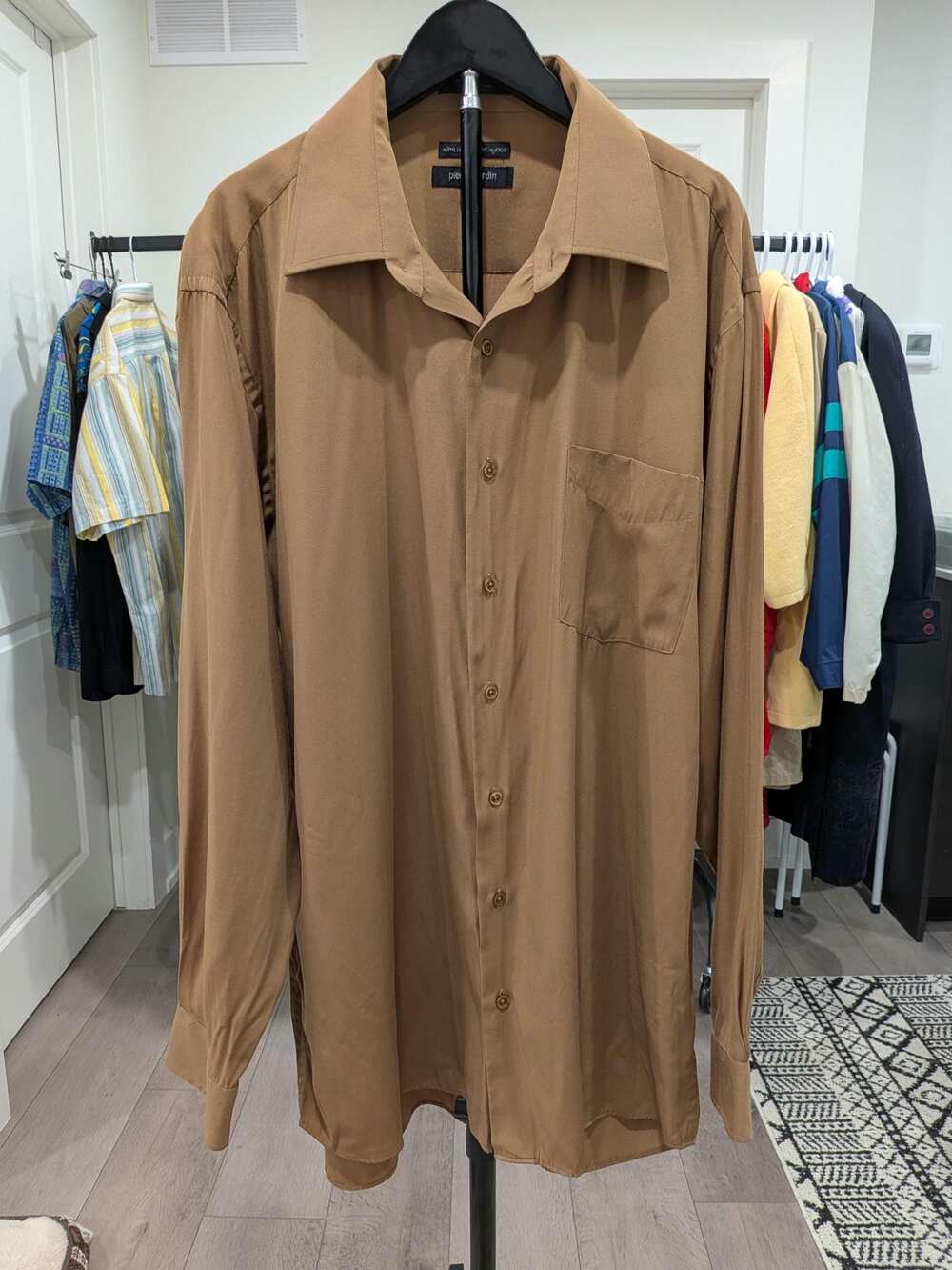 Pierre Cardin Brown Rayon Blend Long Sleeve Shirt XL | Minimalist Vintage Menswe